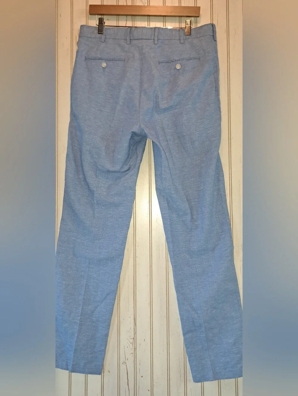 Peter Millar Somerset Pants Linen Cotton Blue Sutle Plaid Windowpane 33x32 Offic